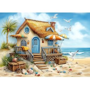 CEOVR Seaside House Diamond Art Kits for Adults, Beach Diamond Painting Dots DIY Gem Art, Adult Crafts Kits Wall Decor for Home Office 12x16in