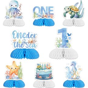 Jollyboom Under The Sea 1st Birthday Party Decorations, 8pcs Oneder The Sea Birthday Honeycomb Centerpieces Ocean Sea Animal Table Toppers for Under The Sea First Birthday Party