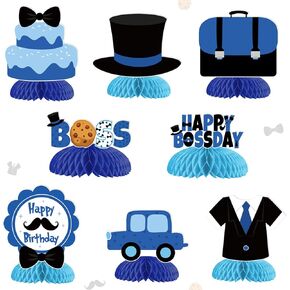 Boss Themed Honeycomb Centerpiece Blue Black Birthday Party Decorations Happy Boss Day Briefcase Suit Table Centerpiece for Baby Boy Boss 1st 2nd 3rd Birthday Party Decor Supplies