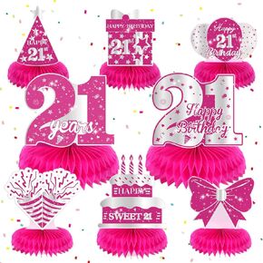 8Pcs Pink Sweet 16th Birthday Party Decorations Girls Happy 16th Birthday Table Honeycomb Centerpieces for Table Decor Pink 16th Birthday Table Decorations Topper for Gilrs 16th Party Supplies