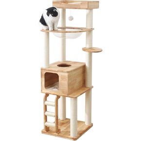 65-inch Tall Cat Tree，Cat Tower for Indoor Cats with Feel-Safe Enclosed Cat Cave、Scratching Post、Space Capsule Nest and Cat Ladder