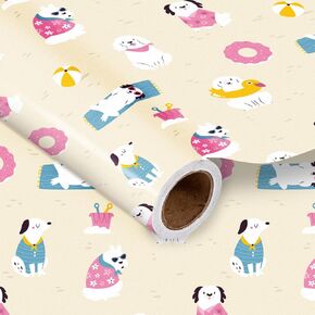 LeZakaa Dog Wrapping Paper Roll, Beach Puppy & Pink Donuts for Dog Lovers, Dog Party Gift Wrap, for Birthday, Baby Shower, Holiday Party, Mini Roll, 17 inches x 16.4 Feet (23.2 sq.ft.)