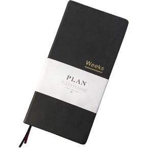 PU Leather Weekly Plan Portable Planner Year Month Week Mini Slim Notebook Journal Schedule For Traveler Student Office (Black)