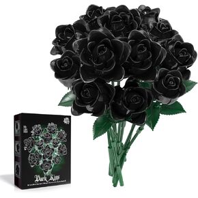 Black Roses Flower Bouquet Building Blocks Set, Artificial Flowers Blocks Kit Compatible with Lego Flowers, Black Roses Gifts Toys Building Set for Home Decor or Office Decor (585PCS)