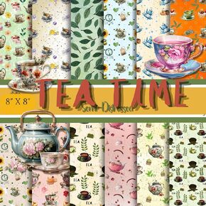 Tea Cup Scrapbooking Paper - Single-Sided Decorative Paper for Journaling, Card Making & Planners - Vintage Design (8" x 8")