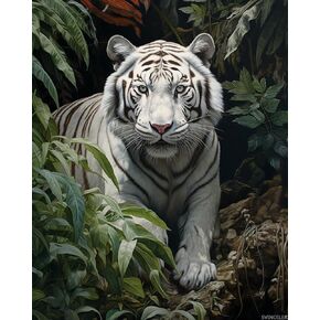 SVINOILER Paint by Numbers for Adults, White Animal Tiger in The Jungle, Paint by Number on Canvas, DIY Oil Painting for Gift Home Wall Decor, 40x50cm, Without Frame