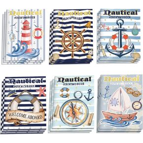 littkeef cliaet 12 Pcs Nautical Coloring Books for Kids Nautical Themes Party Favors, Nauticals Painting Book Bulk Mini Coloring Books Bulk for Kids Classroom Gifts Favor