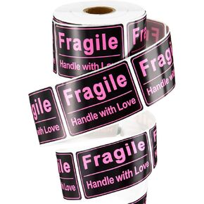 500 Pieces 2 x 3 Inch Black Pink Fragile Handle with Love Labels Stickers Self-Adhesive Stickers for Shipping Mailing Packing Envelope Present Jewelry Bag
