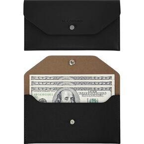 Carrotez Money Envelopes for Cash (PU Leather), Reusable Cash Envelope Wallet for Gifting, 1 ea, Letter Engraving - Black