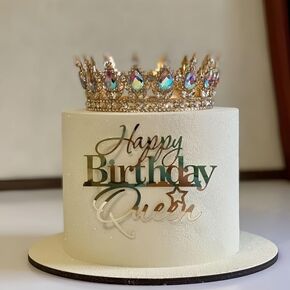 Happy Birthday Queen Cake Topper, Gold Holographic Design, Gold Acrylic Party Decoration Party Cake Decor Photo Booth Props,