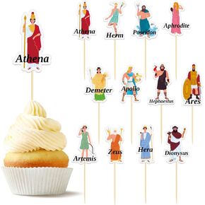 Maxdot 48 Pcs Greek Gods Cupcake Toppers Food Picks Greek Mythology Cake Toppers Greek God Cupcake Picks Greek Mythology Birthday Party Decorations for Ancient Greek Myths Party Supplies