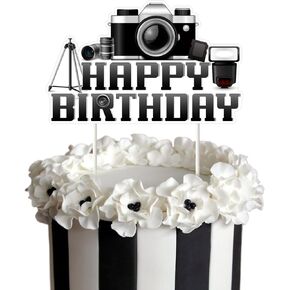 Photographer Birthday Party Decorations, Photography Theme Happy Birthday Cake Topper Double-sided Printing Movie Night Cake Decorations for Photography Enthusiast Birthday Party Supplies
