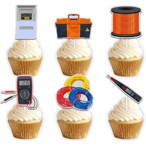 Tools Dessert Cupcake Topper Cheer to Power Electrician Lineman Theme Decor Supplies Men Boys Happy Birthday Party Decorations set 18pcs Glitter
