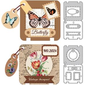 2 Sets Label Tags Thin Cutting Dies Greeting Card Die Cut Carbon Steel Die Cuts Stencils Card Scrapbooking Embossingb Template Dies for Craft Paper Making Albums Birthday Gift Decor