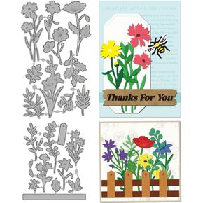 INFUNLY 2PCS Wildflowers Metal Cutting Dies for Card Making Bees Cutting Dies Flowers and Plants Die Cuts Garden Fence Cutting Dies Metal Embossing Stencils for Card Making DIY Scrap-Booking Decor