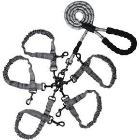 Dog Double Leashes,Rope Bungee Four Leash with Padded Handle Removable for 4 Dogs,Tangle-Free, Padded Handles, 360° Swivel Control (Black, 4 Way)
