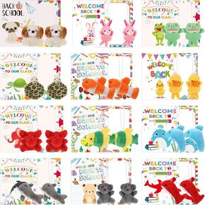 Zhanmai 24 Set Welcome Back to School Mini Animal Plush Classroom Gifts for Students First Day of School Animal Plush Bulk with Wish Card for Goodie Bag Fillers Party Favors