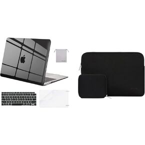 MOSISO Compatible with MacBook Air 13 inch Case 2022-2018 A2337 M1 A2179 A1932, Plastic Hard Case&Neoprene Sleeve Bag with Small Case&Keyboard Cover&Screen Protector&Pouch, Crystal Black&Black