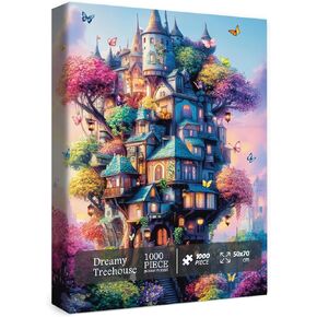 Butterfly Treehouse Puzzle for Adults 1000 Pieces, Fantasy Catstle Jigsaw Puzzle, Colorful Plant House Tree Puzzle