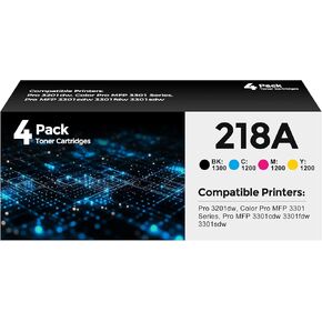 218A Toner Cartridges 4 Pack (with Chip) MFP 3301fdw Toner 3201dw Toner Compatible for HP 218A W2180A 218X Set for HP Color Laserjet Pro MFP 3301fdw Pro 3201dw 3301sdw 3301cdw Printer (218A BK/C/M/Y)