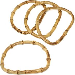 Honbay 4PCS Bamboo Handbag Handles D Shape Purse Handles Bag Handle Replacement Decorative Handles for Handmade Straw Beach Bag Crochet Bags Handbags Purse Making Supplies