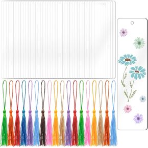 40 PCS Acrylic Bookmarks Blanks with 40 PCS Colorful Tassels, 1.8mm Thickness Rectangle DIY Clear Bookmark Bulk for Crafts Hanging Gift Tag Price Tags, 4.7 x 1.3 Inches