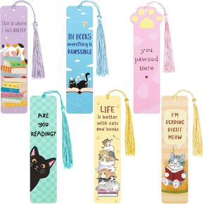 6pcs Cat Bookmarks Book Marks for Reading Women Book Lovers Paper Bookmarks with Tassels Gifts for Cat Lovers