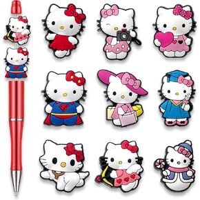 Garetheora 9Pcs Cartoon Focal Beads for Pens, Cute Silicone Focal Beads for Making DIY Bead Pens Keychain Jewelry (B)