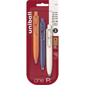 uni one P Retractable Gel Pens, Micro Point (0.5mm), Mandarin, Grape, and Yogurt Barrels, Black Ink, 3 Pack