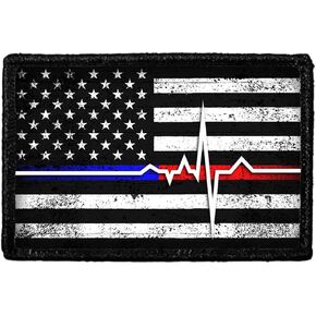American Flag - Lifeline - Black and White Morale Patch | Hook and Loop Attach for Hats, Jeans, Vest, Coat | 2x3 in | by Pull Patch