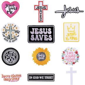 Christian Iron On Patches for Clothes Trucker Hat Patches 12pcs Jesus Cross Patch Sew On Embroidered Appliques for Jackets Hats Backpacks