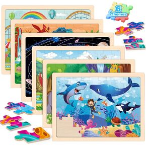 6 Packs Wooden Puzzles for Kids Ages 4-6, 60 Piece Wood Dinosaur Animals Jigsaw Puzzles for Toddlers Ages 3-5, Preschool Educational Learning Toys Gifts for 2 3 4 5 6 7 8 Boys Girls