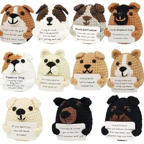 11pcs Positive Crochet Animals Dog Doll Handmade Toy Emotional Cheer Up Support Inspirational Funny Gifts for Christmas Women Friend Men Coworker Encouragement