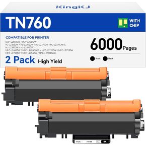 TN760 Black Toner Cartridge 2-Pack Compatible Replacement for Brother TN-760 MFC-L2710DW MFC-L2750DW HL-L2350DW DCP-L2550DW HL-L2395DW HL-L2370DW HL-L2325DW HL-L2390DW MFC-L2690DW Laser Printer Ink