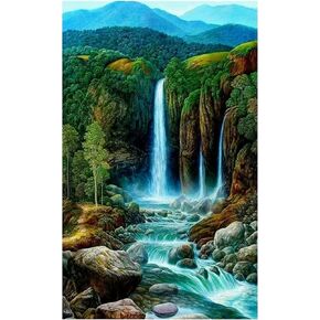 CXYQLC DIY 5D Diamond Painting Kits for Adults, Diamond Painting Full Drill Crystal Rhinestone Embroidery Craft Kits for Home Wall Decor Gifts 11.8x15.7inch(Waterfall Forest), Clear