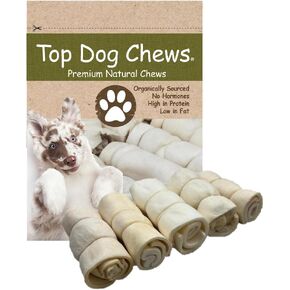 Top Dog Chews – 6" Roasted Beef Cheek Rolls, 5 Pack, Long Lasting Dog Bones for Aggressive Chewers, Rawhide Free Dog Treats (Roasted)