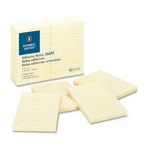 Business Source 4 x 6 Lined Repositionable Adhesive Sticky Notes, 12 Pads, 1200 Sheets, 100 Sheets per Pad