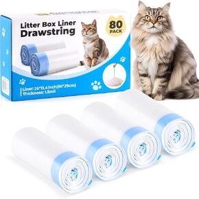 80-Count Cat Litter Bags – Litter Box Liners: Durable, Leak-Proof, Eco-Friendly Cat Litter Box Liners for Self Cleaning Litter Boxes – Large Capacity, Easy to Use Trash Liners