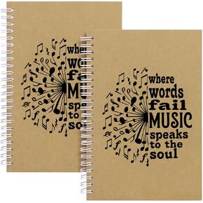 Music Teacher Gifts for Women Men,2 Pcs Music Notebook,100 Pages Lined Spiral Notebook,Music Lover Gifts Musician Gifts Music Themed Gifts for Musician Singer Music Teacher (where words fail)