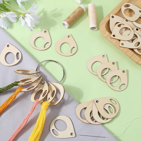 GORGECRAFT 100Pcs Teardrop Embroidery Floss Drops Wood Thread Cross Stitch Bobbins 5 x 4.4CM Winding Board Card Needlework Thread Organization with Floss Ring for Craft DIY Sewing Storage Supplies in Kuwait