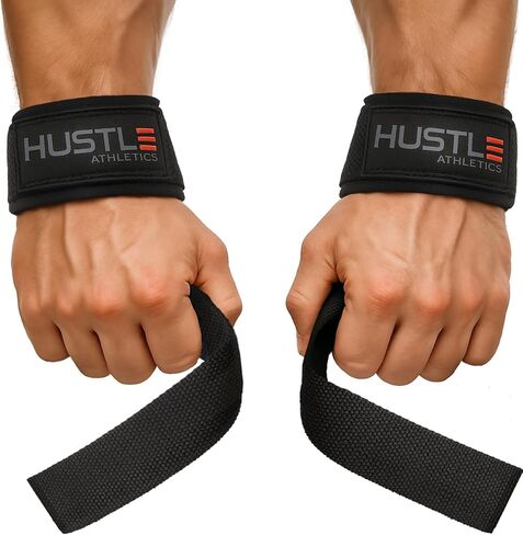Hustle Lifting Straps Gym Wrist Wraps - 24" Strong Cotton Weightlifting Wrist Straps To Support Grip and Lift Heavier - Ultimate Workout Deadlift Straps for weight lifting in Kuwait