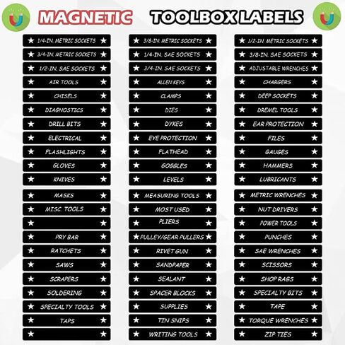 Tenare Toolbox Organization Magnetic Labels - 66 Pcs Steel Tool Chest Drawer Labels (4.5x0.75) |Magnets, Quick & Easy Organizer | Fits All Brands, Cabinets & Tool Boxes(Black) in Saudi Arabia