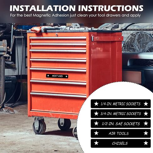 Tenare Toolbox Organization Magnetic Labels - 66 Pcs Steel Tool Chest Drawer Labels (4.5x0.75) |Magnets, Quick & Easy Organizer | Fits All Brands, Cabinets & Tool Boxes(Black) in Saudi Arabia
