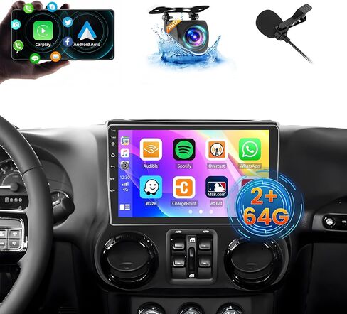 8 Core 4+64GB Android 13 مجموعة راديو ترقية لسيارة Jeep Wrangler 2011-2014 مع Carplay اللاسلكي وAndroid Auto، 10.1 بوصة تعمل باللمس ستيريو استبدال وحدة GPS WiFi 32EQ DSP 59UI كاميرا احتياطية in Saudi Arabia