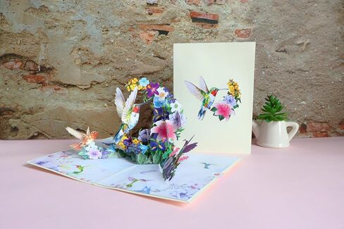 Pop Up Birthday Card for Women – Handmade Cards for All Occasions – 3D Hummingbird and Flowers Garden Scene – Unique Gift for Nature Lovers. in Saudi Arabia