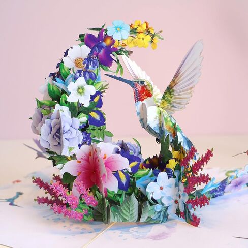Pop Up Birthday Card for Women – Handmade Cards for All Occasions – 3D Hummingbird and Flowers Garden Scene – Unique Gift for Nature Lovers. in Saudi Arabia