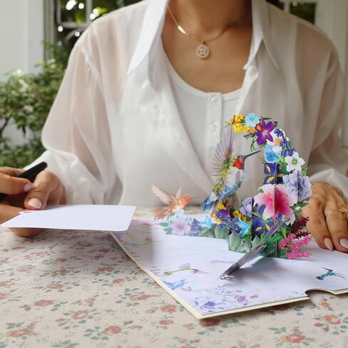 Pop Up Birthday Card for Women – Handmade Cards for All Occasions – 3D Hummingbird and Flowers Garden Scene – Unique Gift for Nature Lovers. in Saudi Arabia