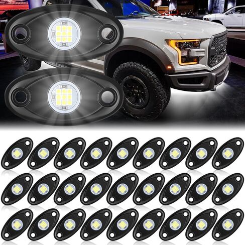 30 كبسولة بيضاء LED أضواء الصخور Underglow أضواء للشاحنات سيارة SUV مقاوم للماء للصدمات LED Underglow Rocklights المحيطة السيارات درب تلاعب الحاجز الإضاءة لدراجة نارية قارب ATV UTV in Kuwait