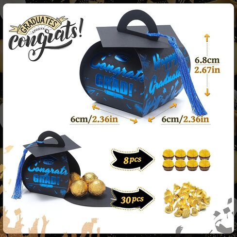 KPOSIYA Graduation Party Favors Boxes，32 pcs Class of 2025 Graduation Cap Candy Box with Tassel，Grad Gift Treat Boxes for 2025 Table Centerpieces Decorations(Rose,Pink) in Kuwait