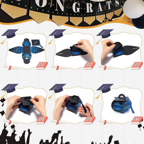 KPOSIYA Graduation Party Favors Boxes，32 pcs Class of 2025 Graduation Cap Candy Box with Tassel，Grad Gift Treat Boxes for 2025 Table Centerpieces Decorations(Rose,Pink) in Kuwait